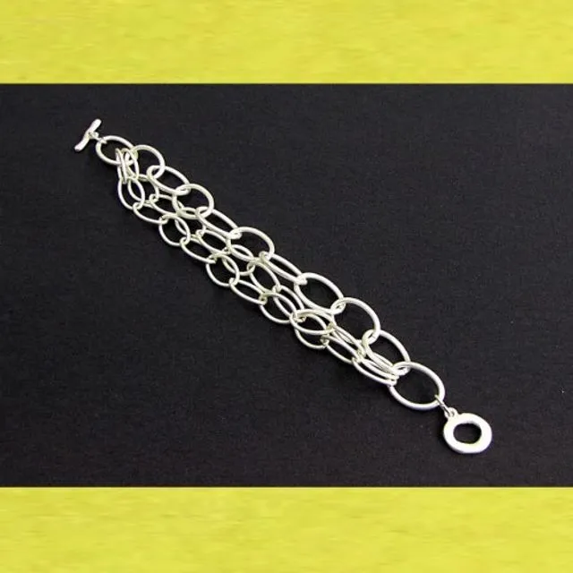 Bracelet link chain 3-row with toggle clasp mat silverplated