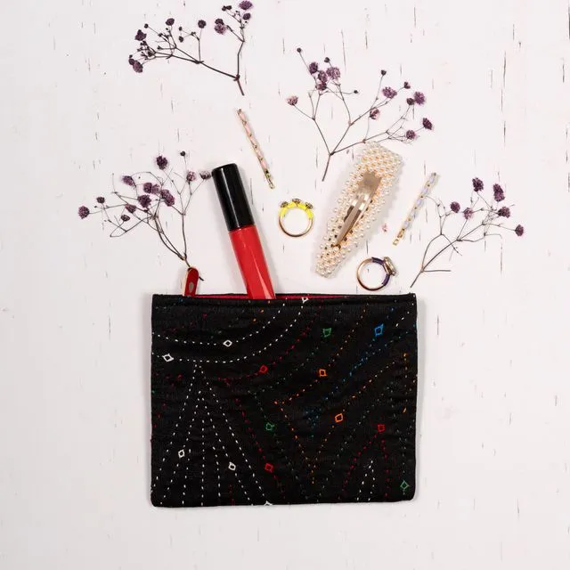 Black Coin Purse - Hand Embroidered
