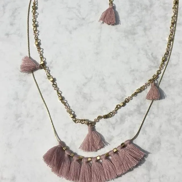 Double layer dusky pink necklace