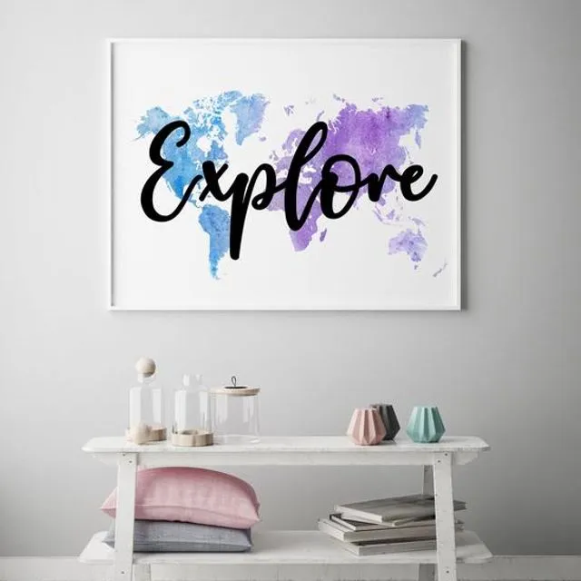 Explore World Map Quote Framed Print