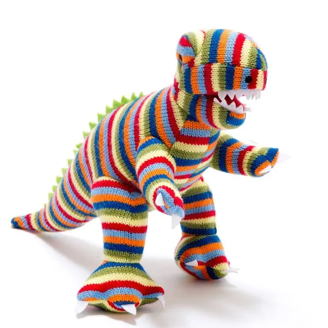Knitted Stripe T Rex Dinosaur Kids Soft Toy