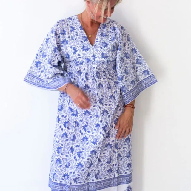 Lounging Maxi Dress 2 ply - Blue flower