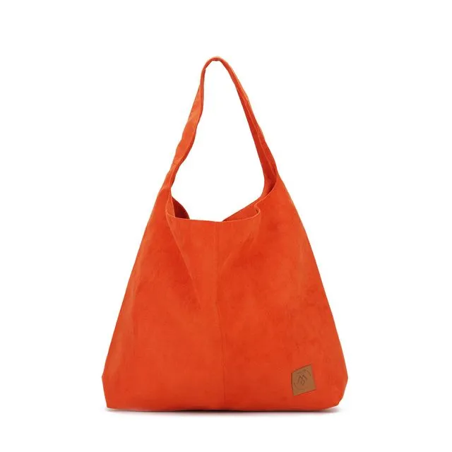 Handmade, large, boho bag, eco suede - cooper orange