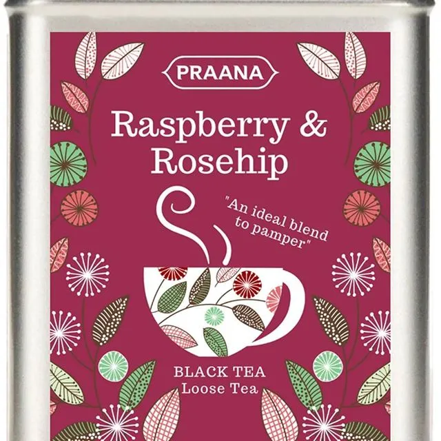 Black Tea with Raspberry and Rosehip pieces - Gift Tin 100g ( Pack of 6)