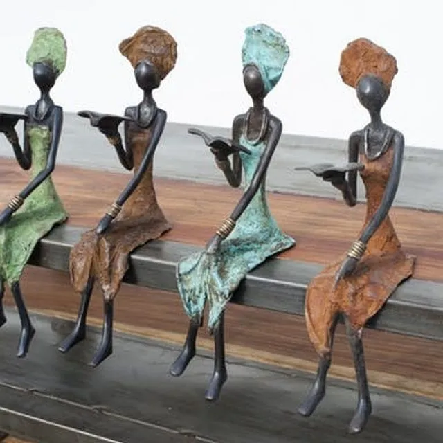 Bronze Sculpture "Reading Woman" By Adama Ouedraogo 25 Cm Unique Different Colors