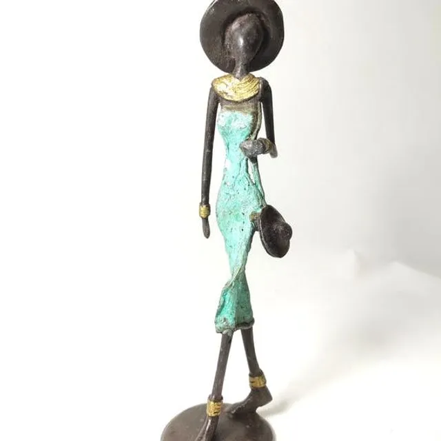 Bronze Sculpture "Femme Au Chapeau" By Patrice Balma 27 Cm Unique Different Colors
