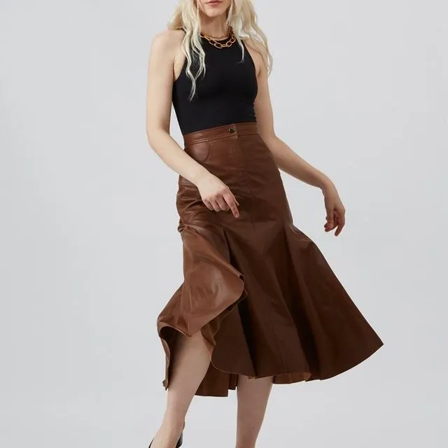 Brown Bellen Fishtail Leather Skirt