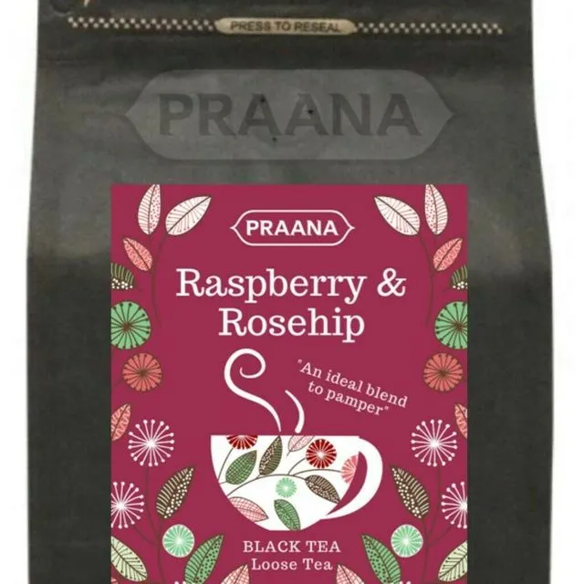 Black Tea with Raspberry and Rosehip pieces - Retail Pack 100g ( Pack of 6)
