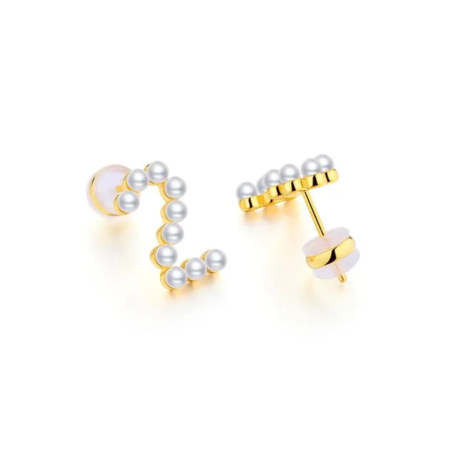 GOLD PLATED SILVER PEARL EAR STUDS - NUMBER 2