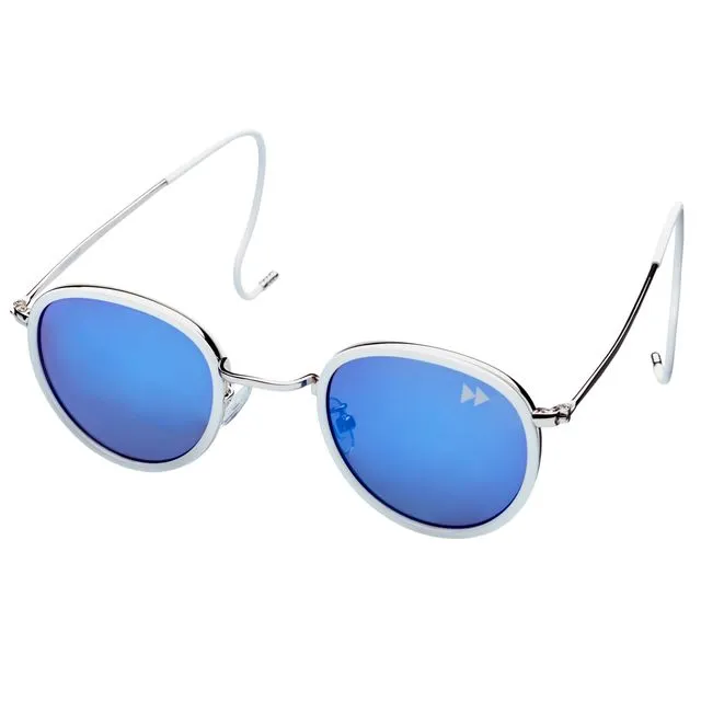 HAKU Sunglasses - Silver & White frame with Blue Mirrored lenses - Sunheroes