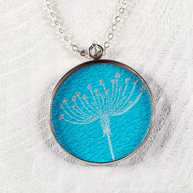 Cow Parsley seed head pendant Turquoise