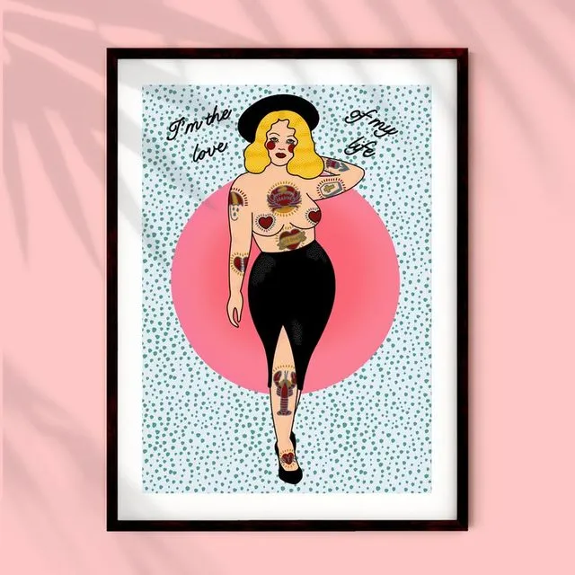Love of My Life Tattooed Blonde Pin-up Fine Art Print, A5 / A4 / A3 - 1950s illustration, curvy, body positive, burlesque, tattoo flash