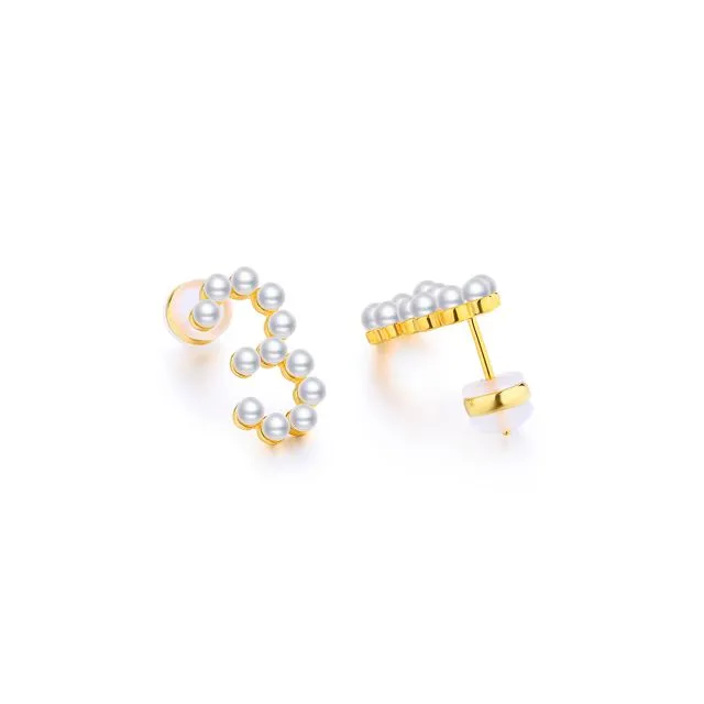 GOLD PLATED SILVER PEARL EAR STUDS - NUMBER 3