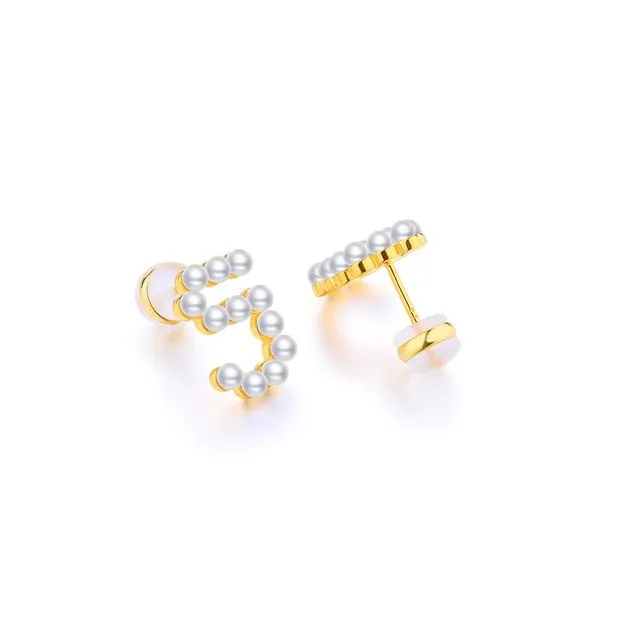 GOLD PLATED SILVER PEARL EAR STUDS - NUMBER 5
