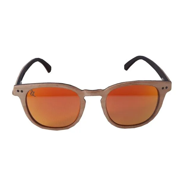 Mehetia Polarized Wood Sunglasses - Red Mirror