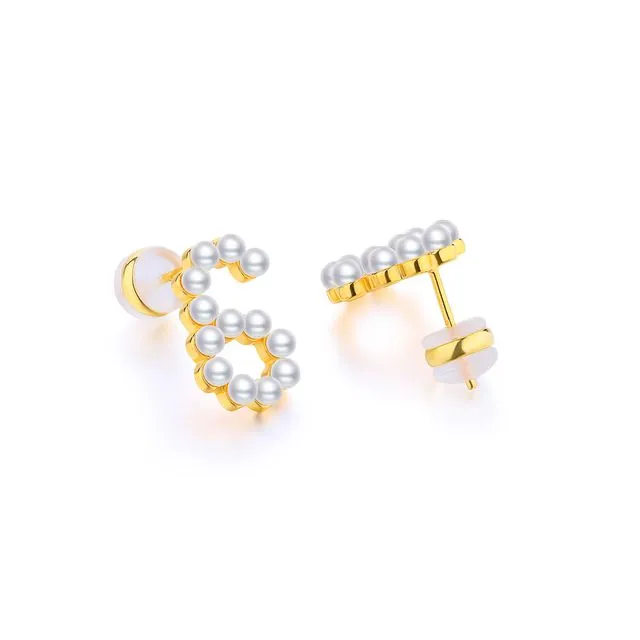GOLD PLATED SILVER PEARL EAR STUDS - NUMBER 6