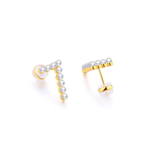 GOLD PLATED SILVER PEARL EAR STUDS - NUMBER 7