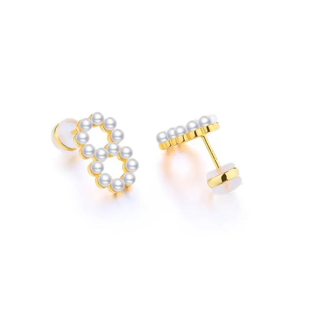 GOLD PLATED SILVER PEARL EAR STUDS - NUMBER 8