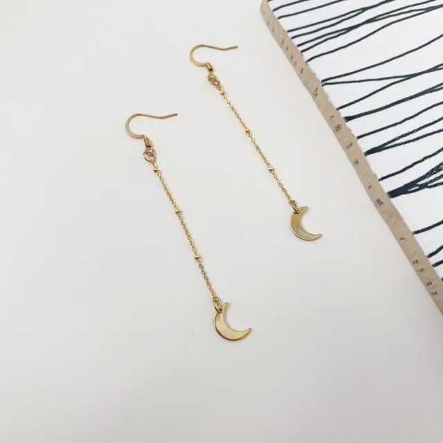 Crescent Moon Drop Gold Earrings