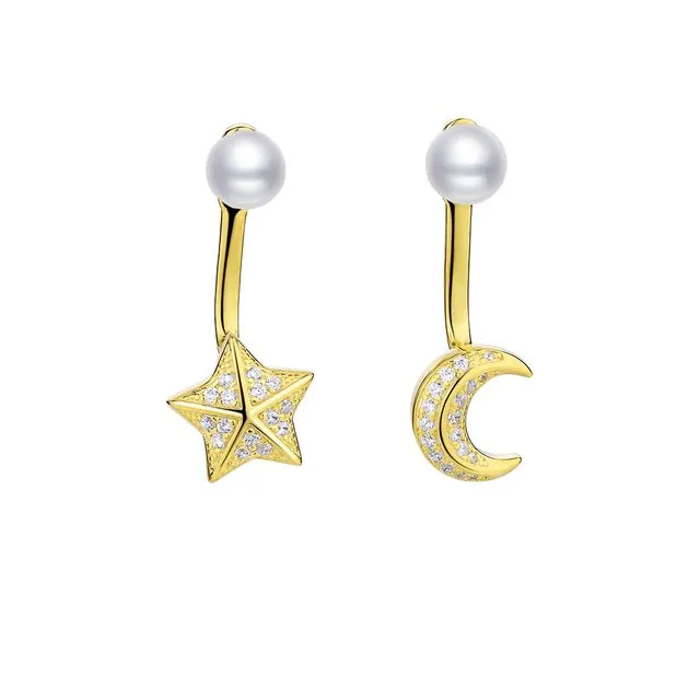 GOLD PLATED SILVER STAR MOON 2 WAY EARRINGS