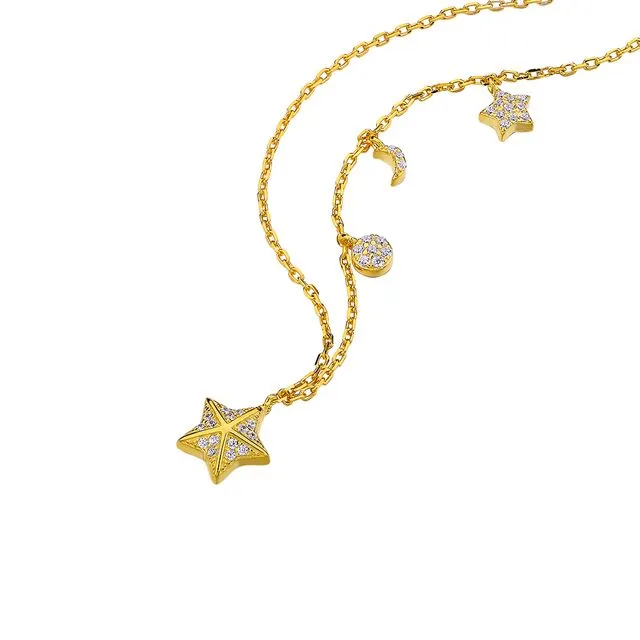 GOLD PLATED SILVER STAR MOON CHOKER NECKLACE