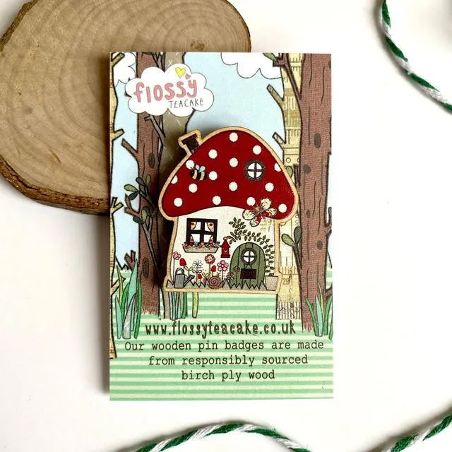 Flossy Teacake Toadstool House Wooden Pin Badge