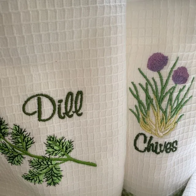 Chive Embroidered Tea Towel