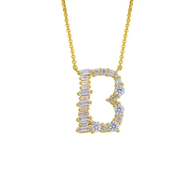 GOLD PLATED STERLING SILVER INITIAL NECKLACE - LETTER B