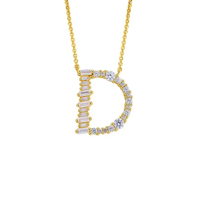 GOLD PLATED STERLING SILVER INITIAL NECKLACE - LETTER D