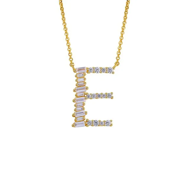 GOLD PLATED STERLING SILVER INITIAL NECKLACE - LETTER E