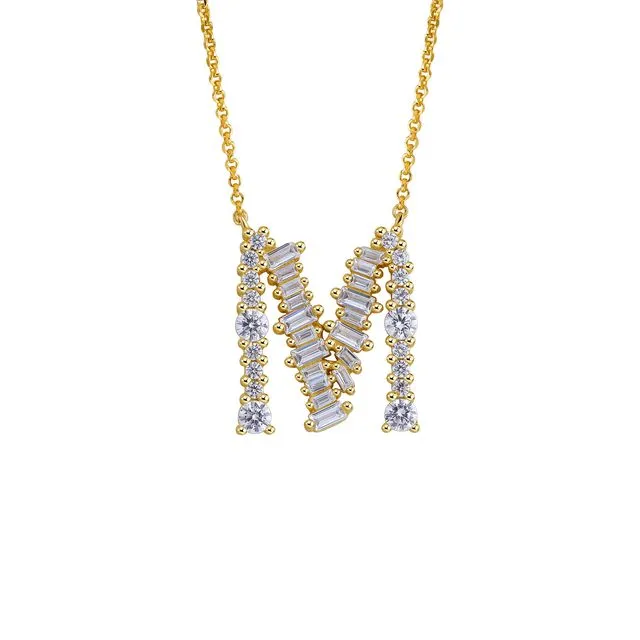 GOLD PLATED STERLING SILVER INITIAL NECKLACE - LETTER M