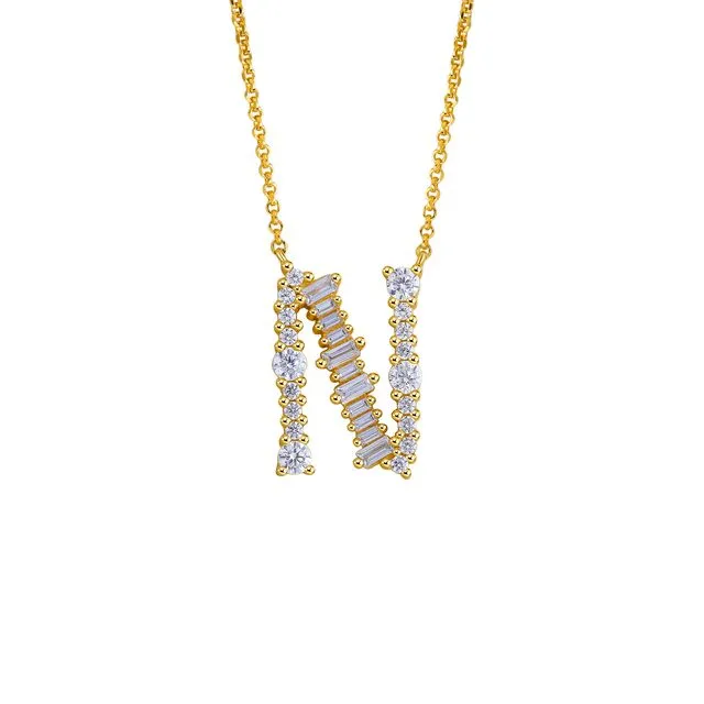 GOLD PLATED STERLING SILVER INITIAL NECKLACE - LETTER N