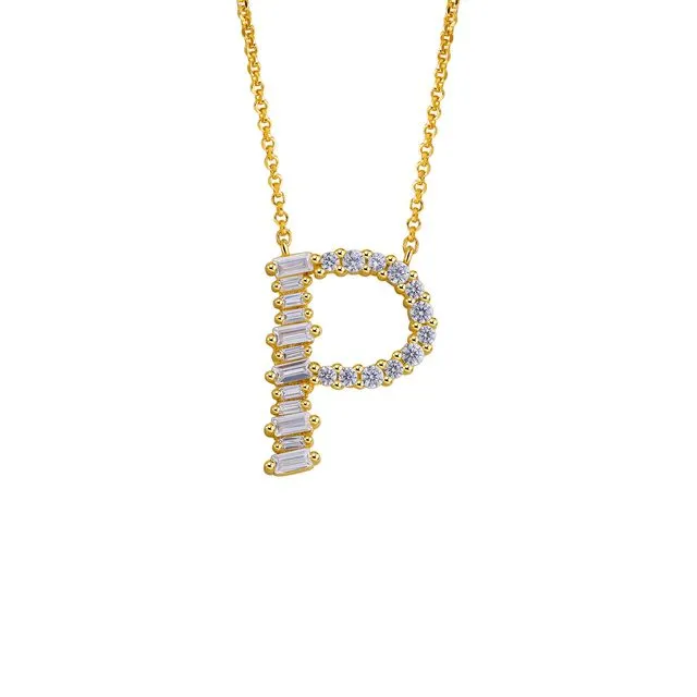 GOLD PLATED STERLING SILVER INITIAL NECKLACE - LETTER P