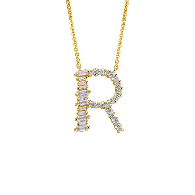 GOLD PLATED STERLING SILVER INITIAL NECKLACE - LETTER R