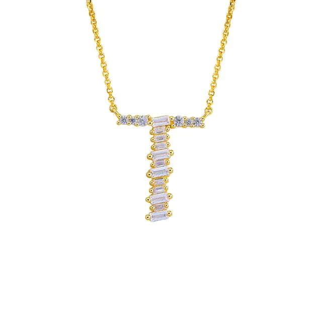 GOLD PLATED STERLING SILVER INITIAL NECKLACE - LETTER T