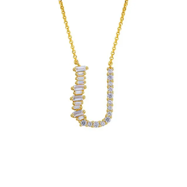 GOLD PLATED STERLING SILVER INITIAL NECKLACE - LETTER U