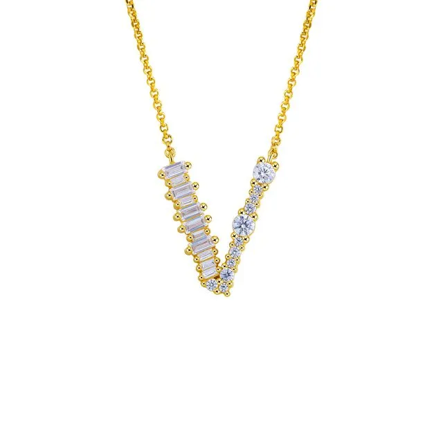GOLD PLATED STERLING SILVER INITIAL NECKLACE - LETTER V