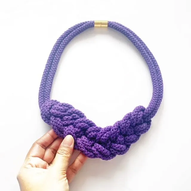 The Lena Necklace in purple - Color Block Knotted Cotton Rope Statement Necklace