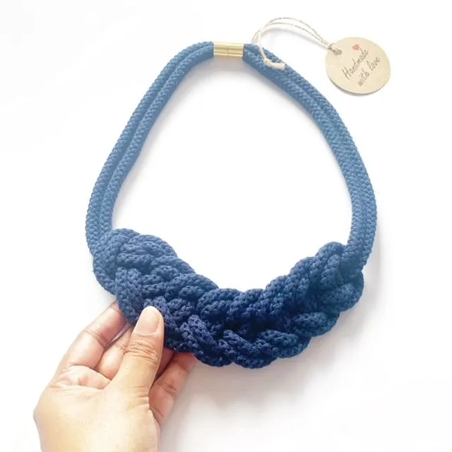The Lena Necklace in Navy - Color Block Knotted Cotton Rope Statement Necklace