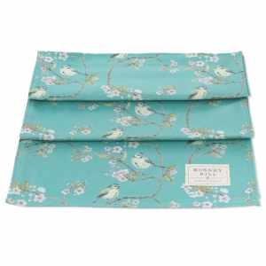 Blue Tit on Blossom Ditsy Print Table Runner (Turquoise)