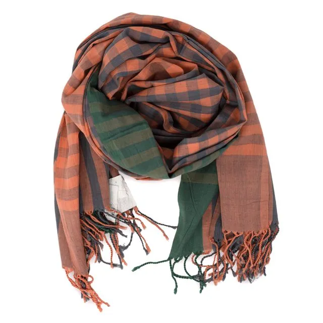 Green & Peach Checks unisex muslin cotton scarf