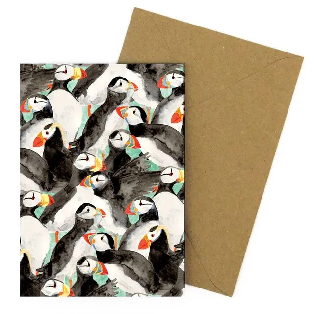 Improbability of Puffins Print A6 Greetings Card
