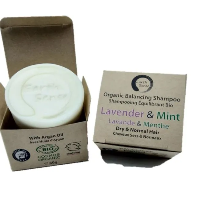 Organic Balancing Solid Shampoo - Lavender & Mint - Dry & all Hair Types 60g (One Piece)