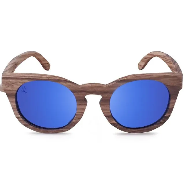Tahuata Polarized Wood Sunglasses - Blue Mirror