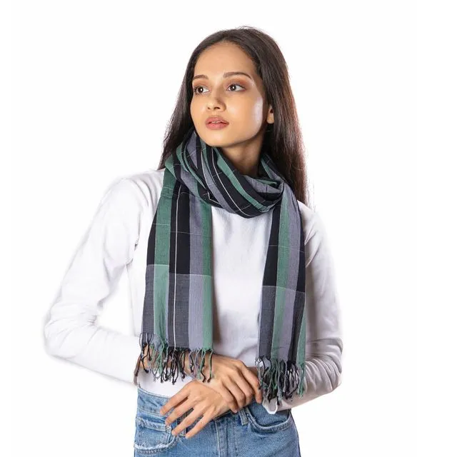 Green and Black thin stripe muslin cotton scarf