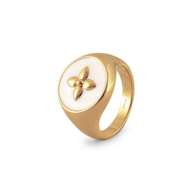 Croisette signet ring in white lacquered vermeil