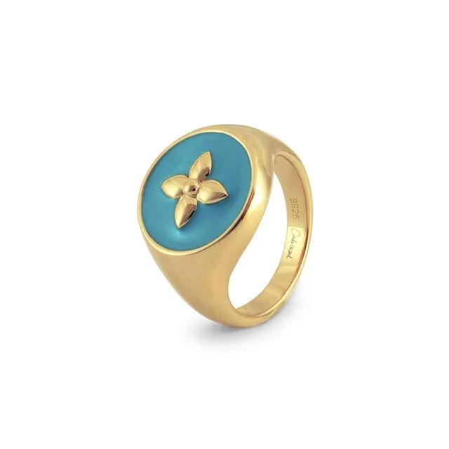 Croisette signet ring in turquoise lacquered vermeil