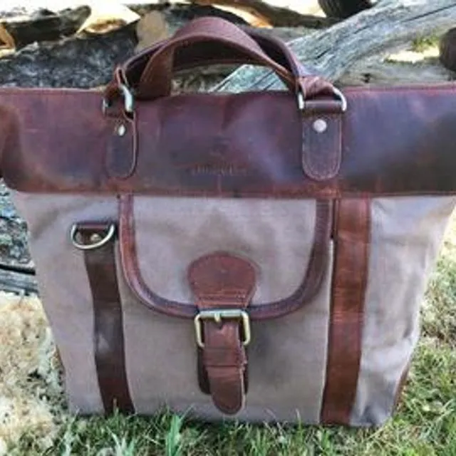 Melton – Unique Canvas and Vintage Leather Satchel / Shoulder Bag - Grey