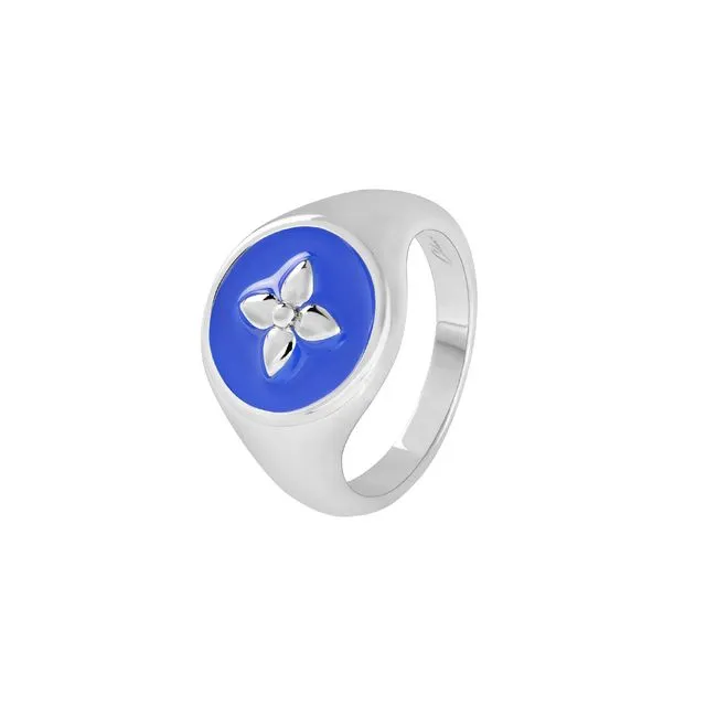 Klein blue lacquered silver Croisette signet ring