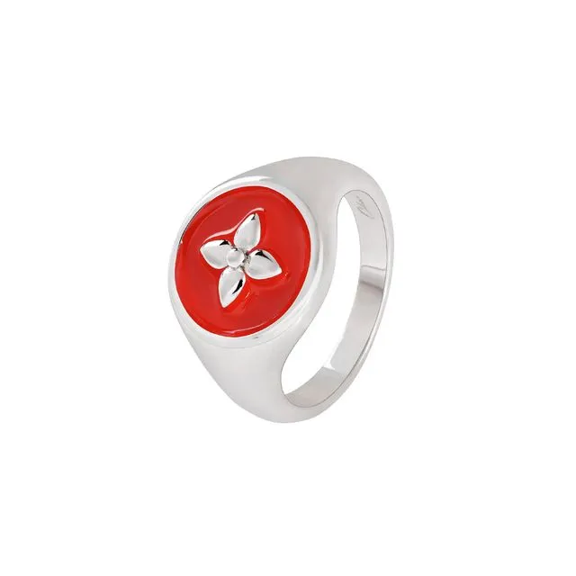 Croisette signet ring in imperial red lacquered silver